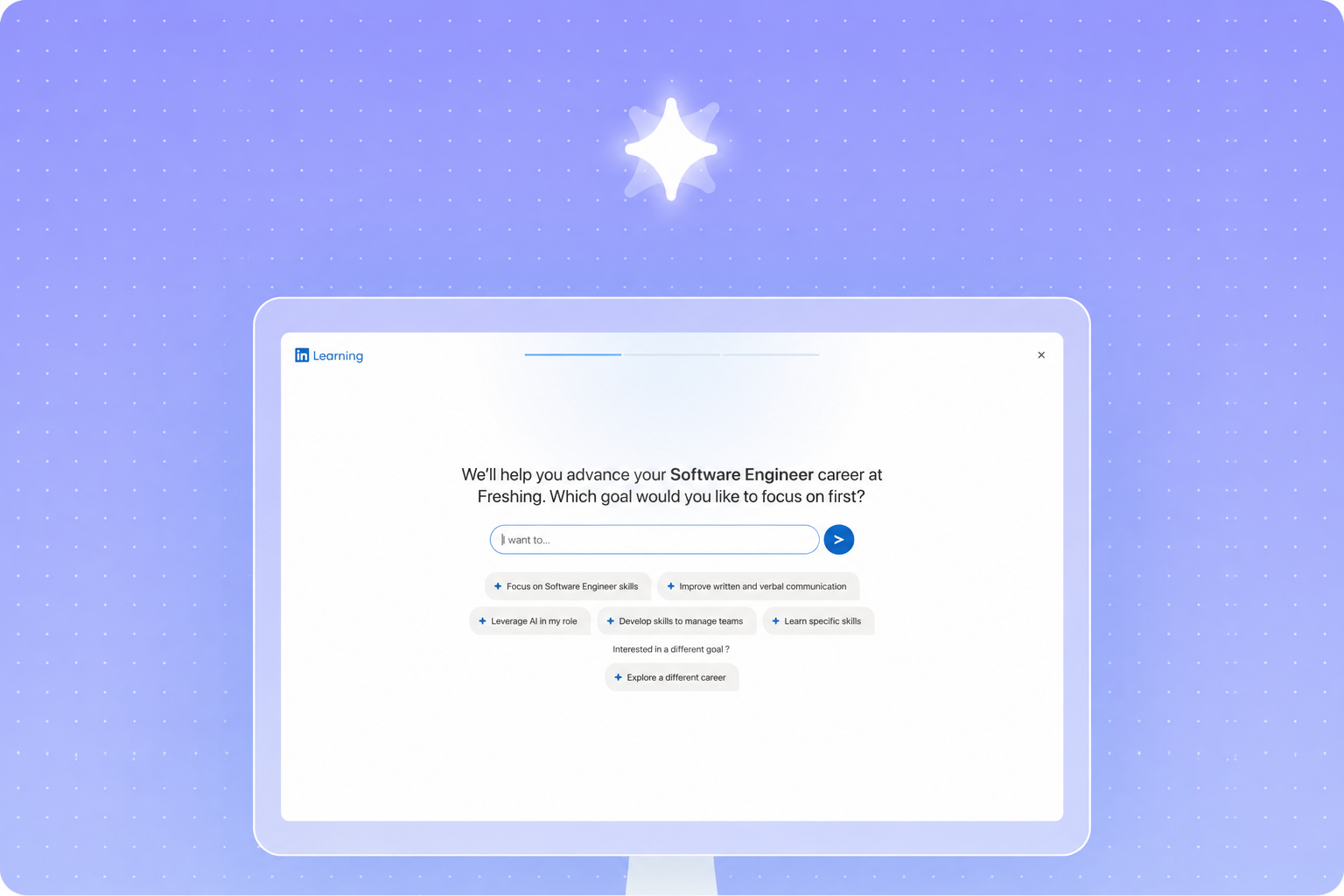AI-powered onboarding — LinkedIn Learning goal-setting screen on a monitor